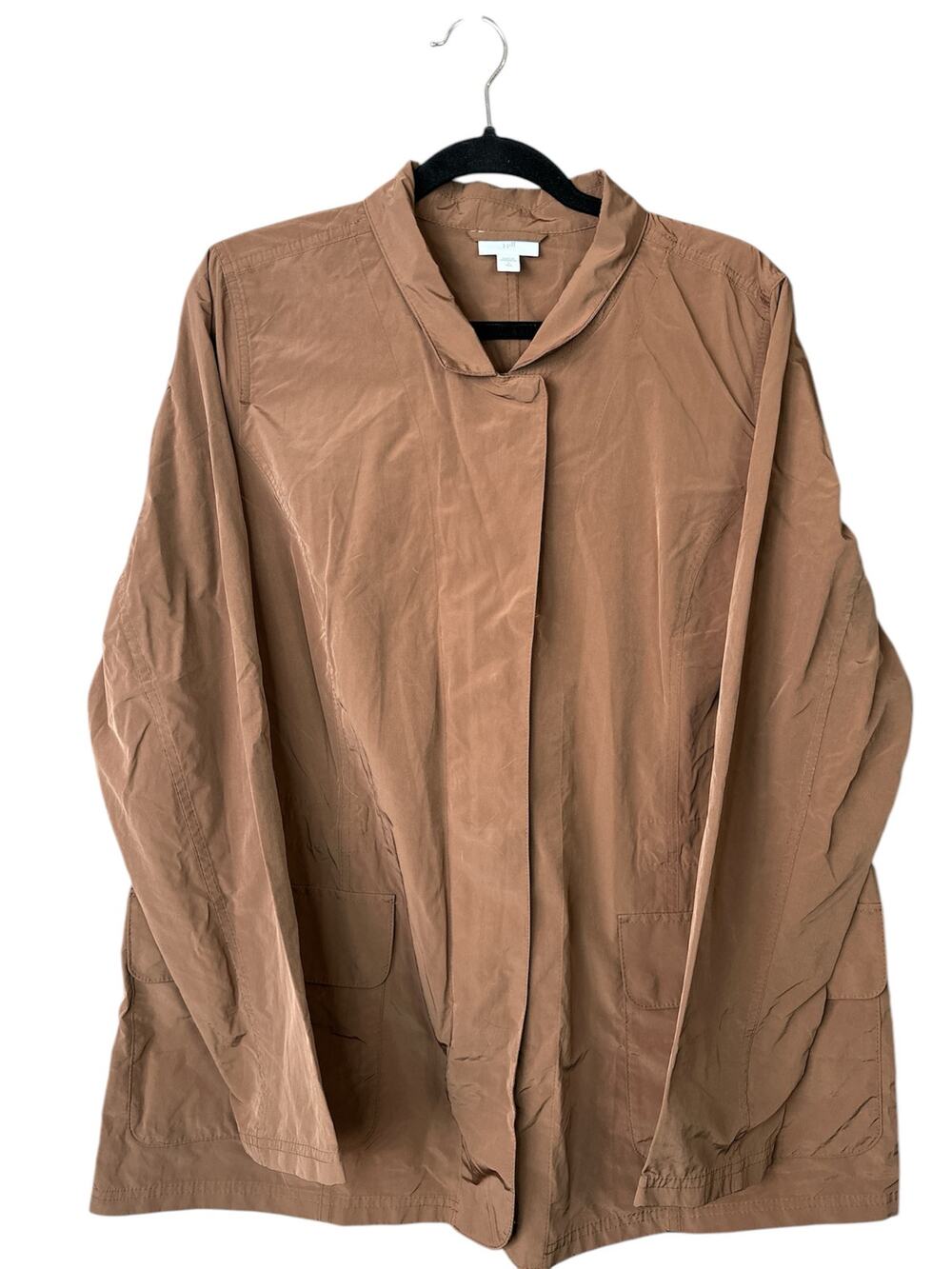 J. Jill Brown Hidden Zip Up Windbreaker Collared Pockets Jacket Size Large Tall